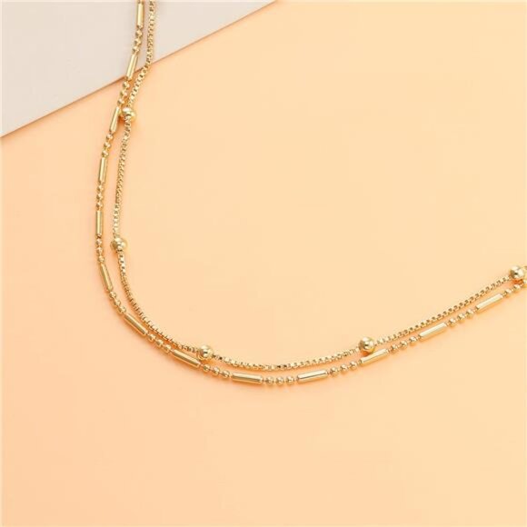 Dainty Layered Anklet,14K Gold Filled CuteBeads Satellite Chain Heart BohoAnklet - Picture 6 of 8